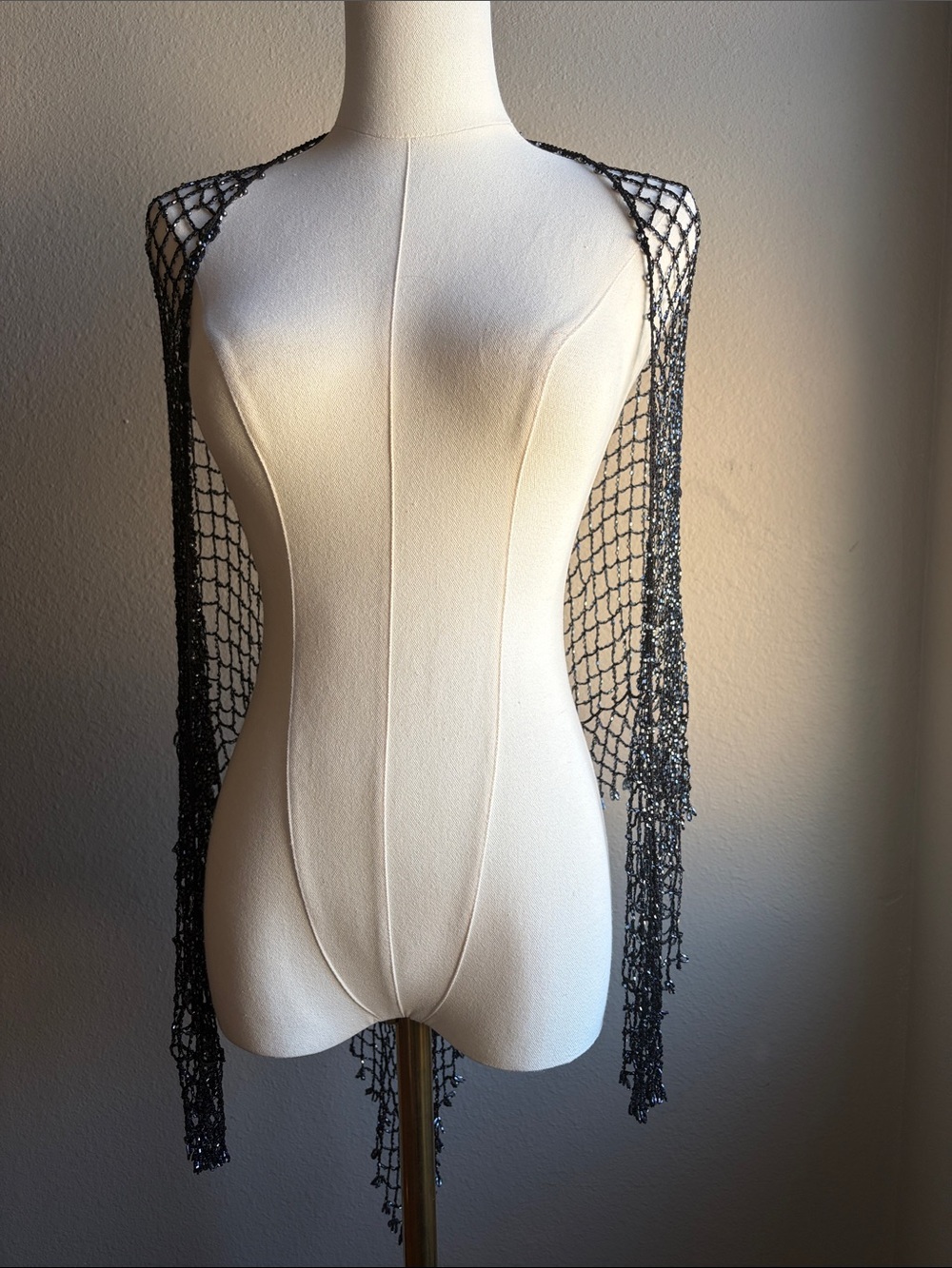 Beaded Black Net Shawl